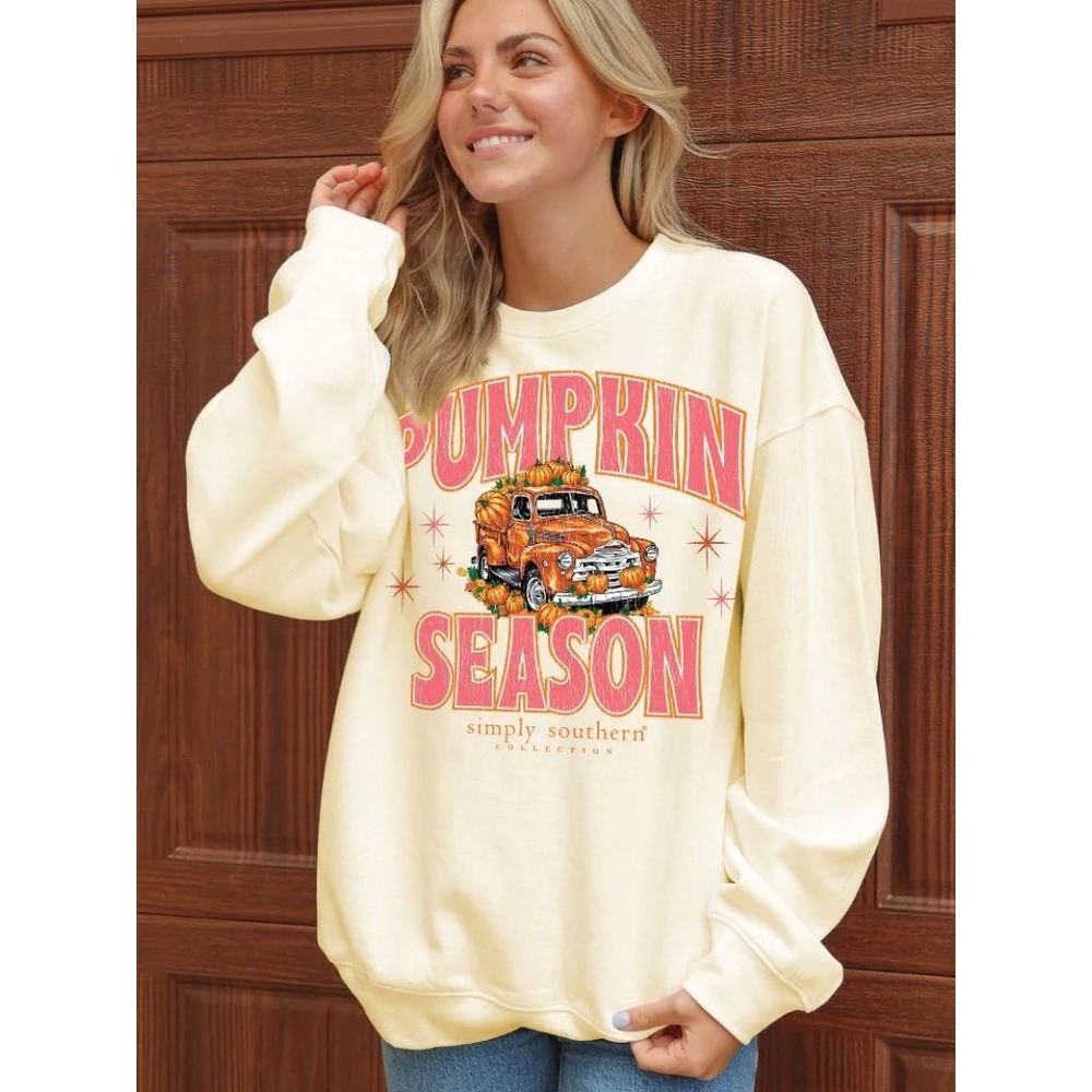 Simply Southern Women's Pumpkin Season Truck Graphic Crew Neck Sweatshirt‎ NWT M